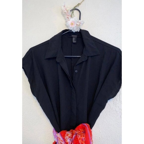 Forever 21 women’s blouse small black Oversized Tunic button down shirt top long - Picture 2 of 6
